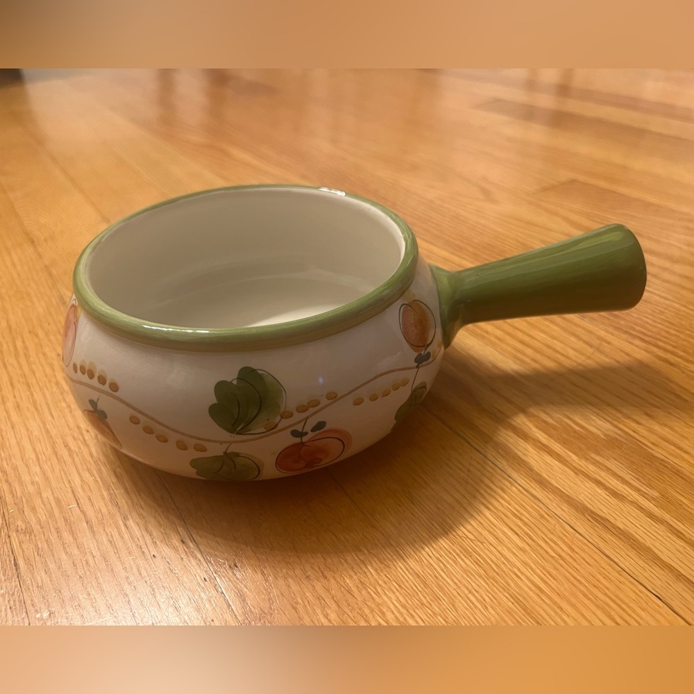 Vintage MCM Hand Painted Portugese Art Pottery Casserole Dish Bowl Handle
